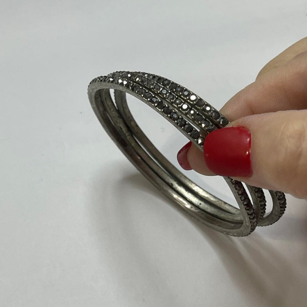 bracelets set of three costume jewelry burnished silver tone gray rhinestone - Picture 2 of 12